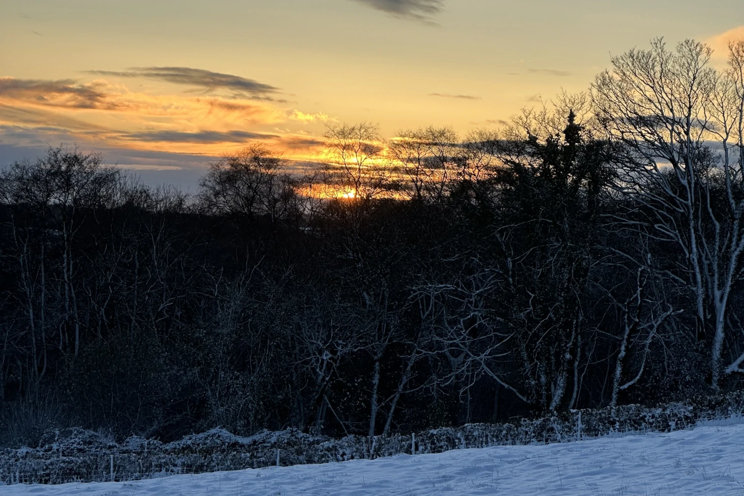 Winter sunset over the farm